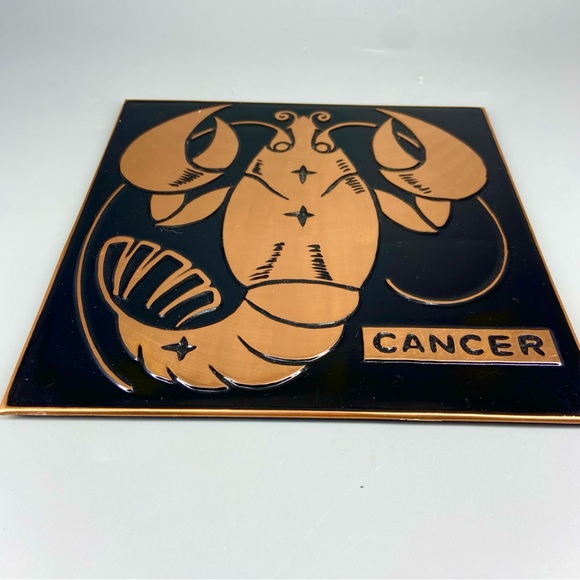 Vintage Zodiac Sign Cancer Astrology Seventies Copper Plaque - Picture 2 of 11
